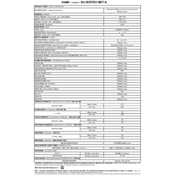 silvertex - technical sheet